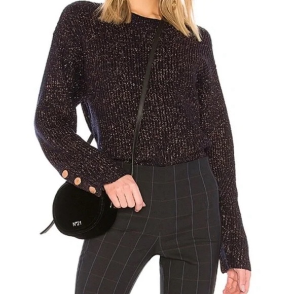 RAG & BONE Jubilee Metallic Lurex Blue and Gold Cropped Sweater